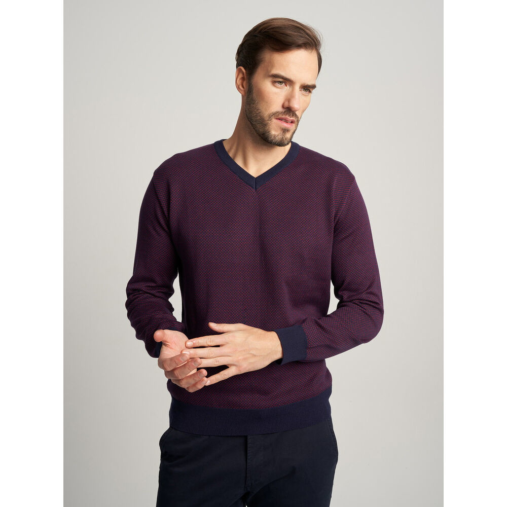 Pánsky sveter s tmavomodrým a vínovým vzorom 16062