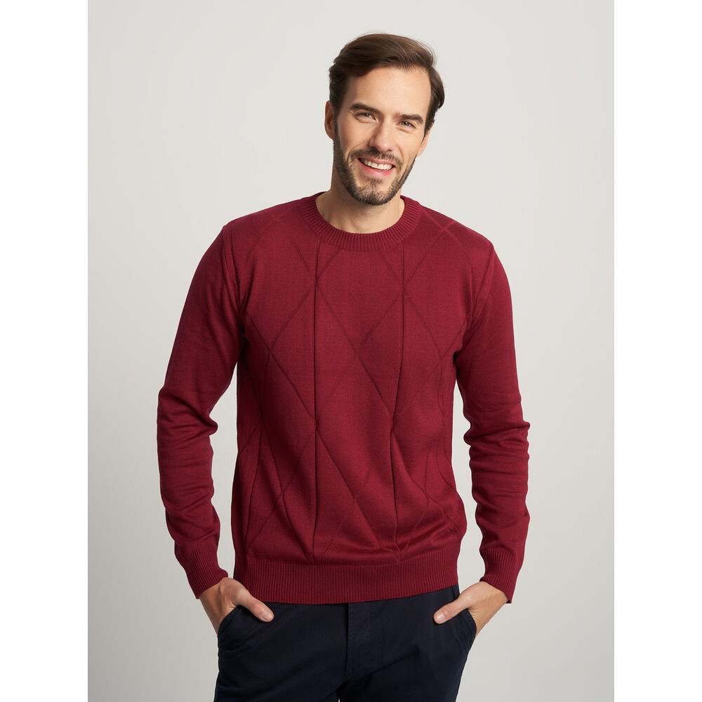 Pánsky elegantný sveter v bordovej farbe s geometrickým vzorom 16066
