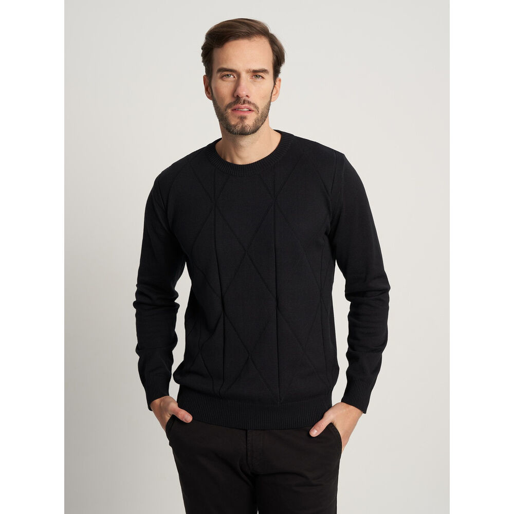 Pánsky elegantný čierny sveter s geometrickým vzorom 16068