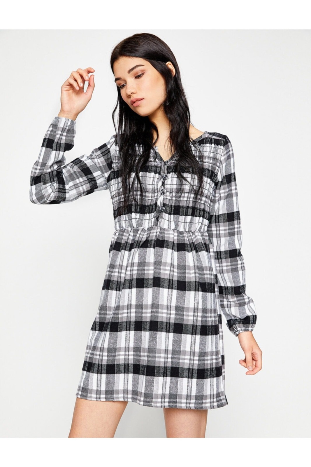Koton Women's Black Plaid Dress