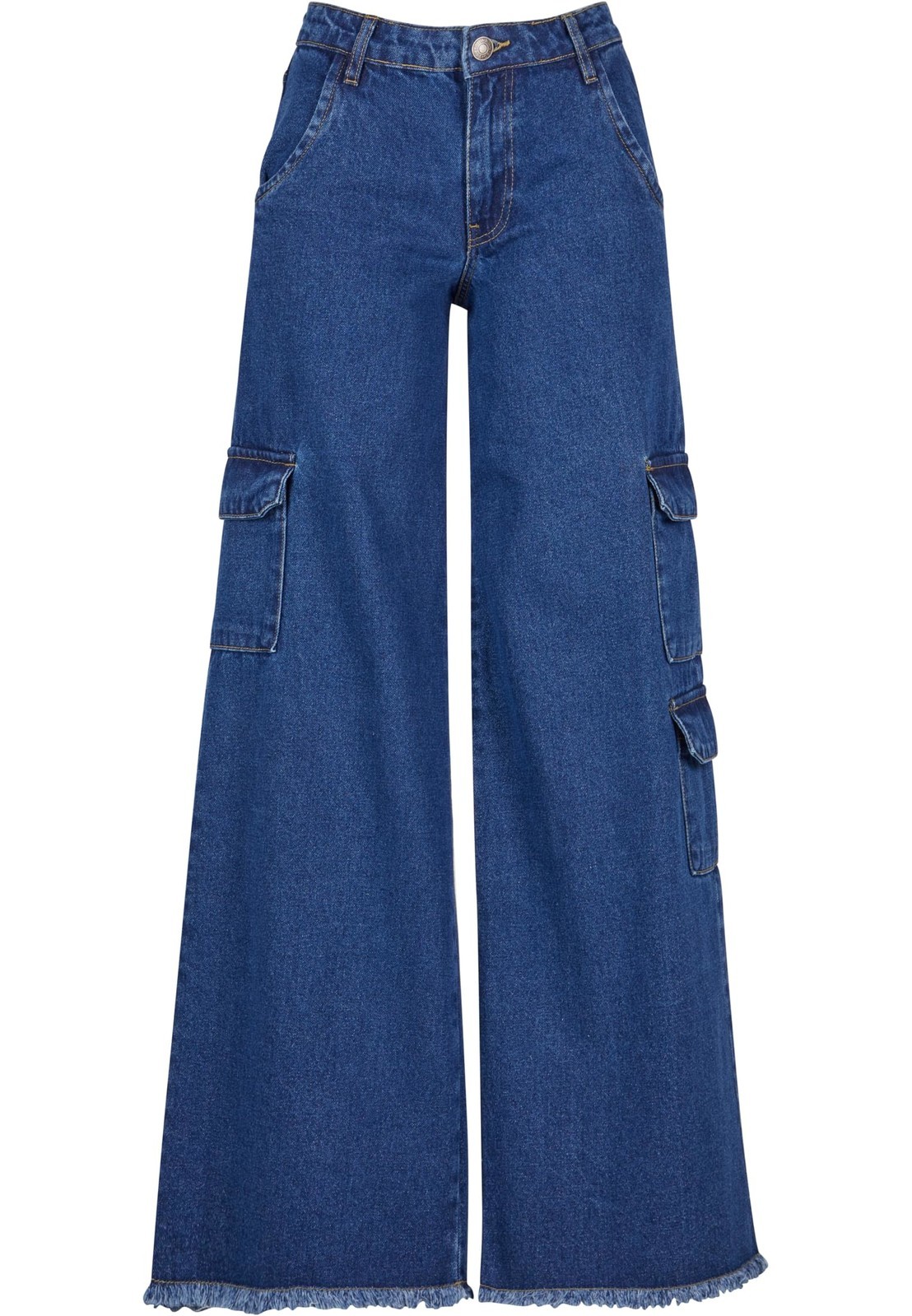 Women's Cargo Jeans with Medium Waist - Blue