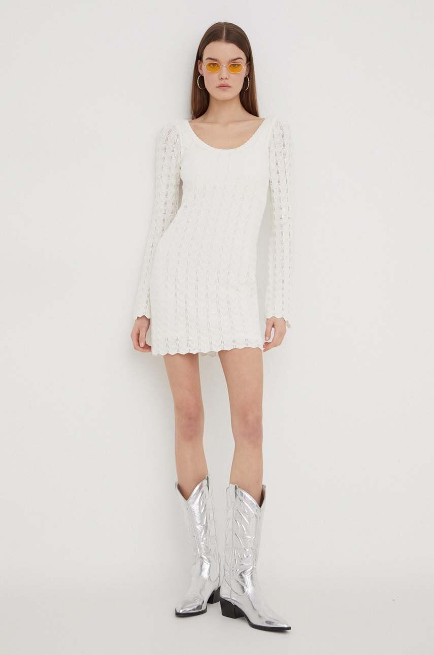 Bavlnené šaty Hollister Co. béžová farba, mini, priliehavá