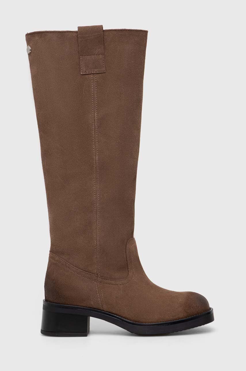 Semišové čižmy Steve Madden Banner dámske, hnedá farba, na plochom podpätku, SM11003092