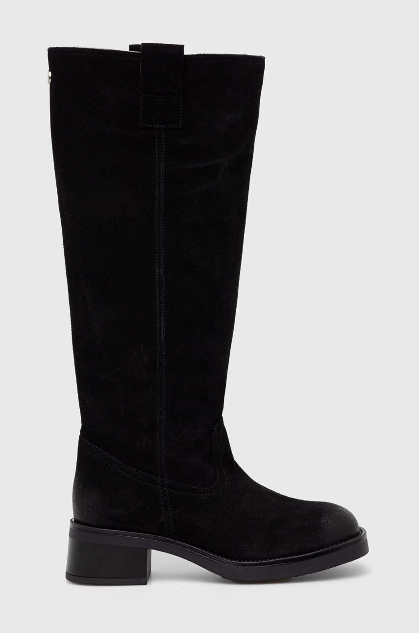 Semišové čižmy Steve Madden Banner dámske, čierna farba, na plochom podpätku, SM11003092