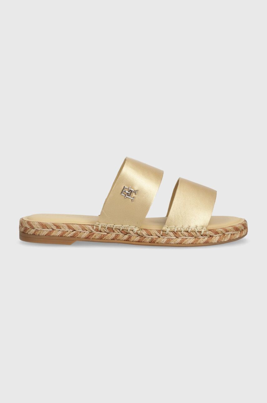 Kožené šľapky Tommy Hilfiger TH GOLD FLAT ESPADRILLE SANDAL dámske, zlatá farba, FW0FW07932