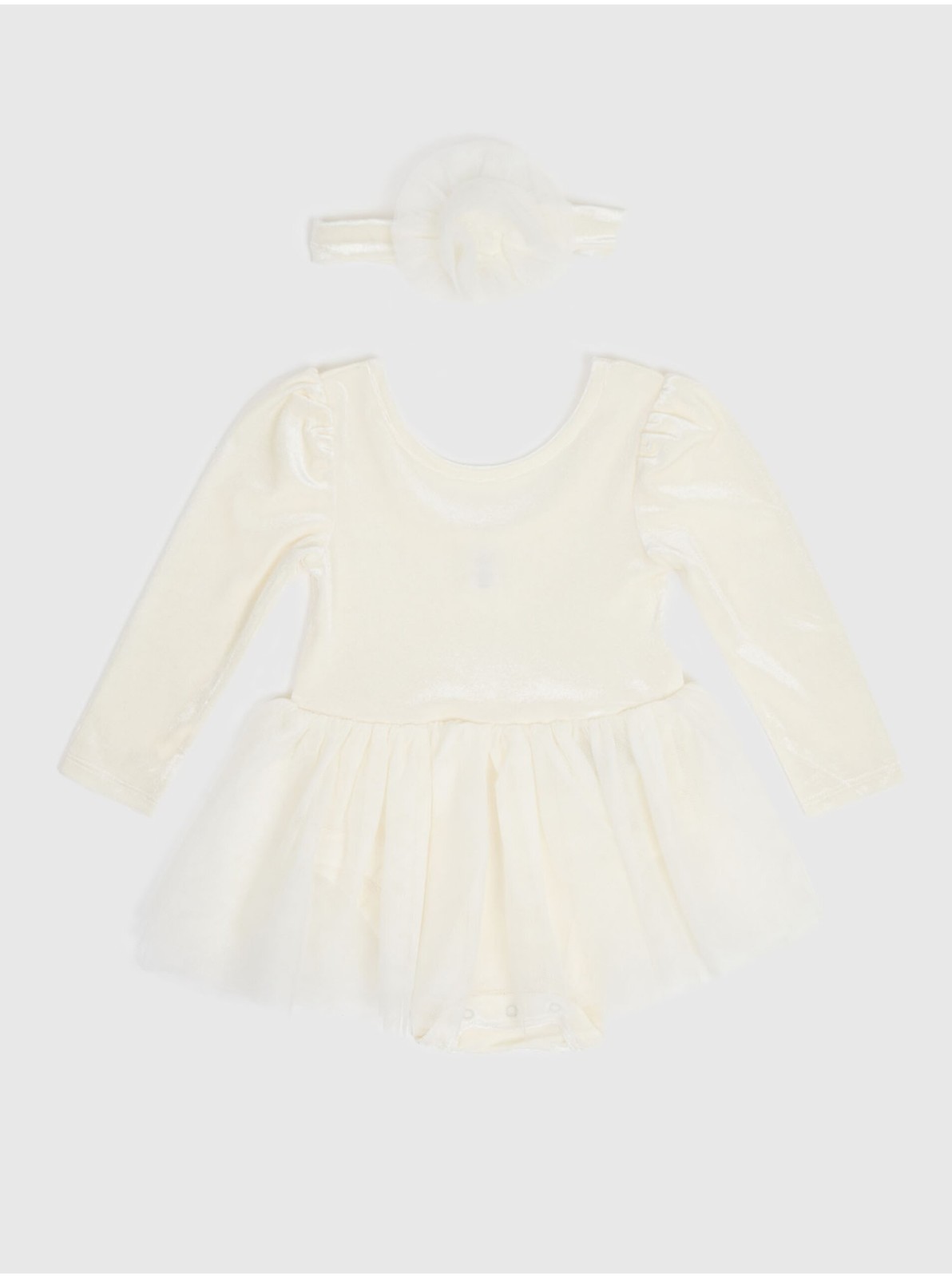 Sada krémových dievčenských body so sukničkou a čelenky v krémovej farbe GAP