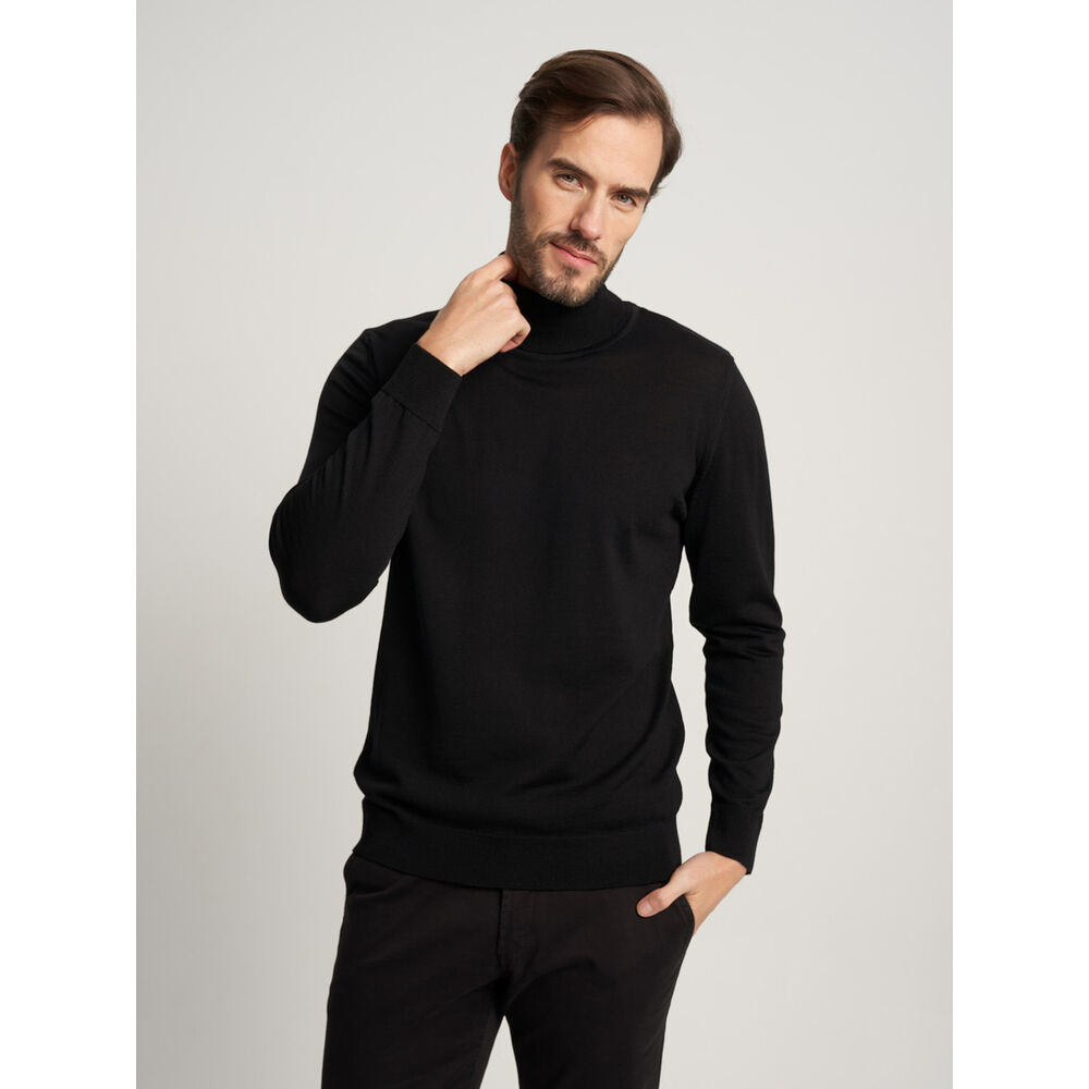 Pánsky čierny vlnený sveter s rolákom 16078