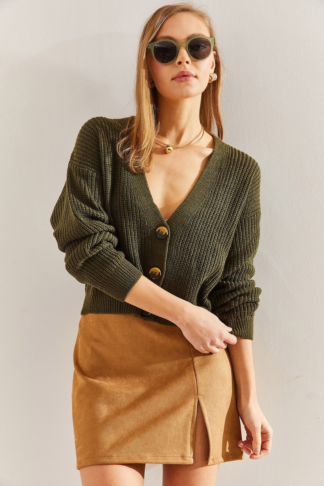 Bianco Lucci Women's Three-Button Corded Knitwear Cardigan