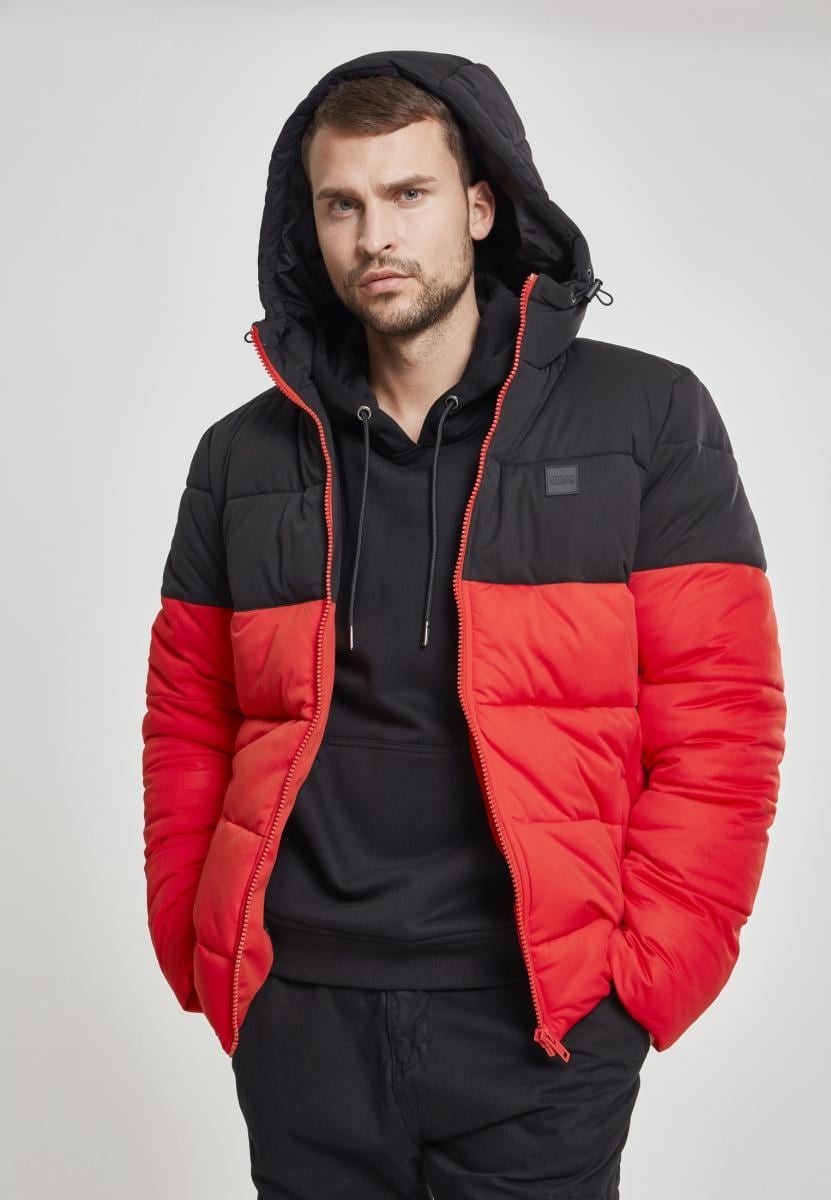 Men's Winter Jacket with Hood - Black/Red
