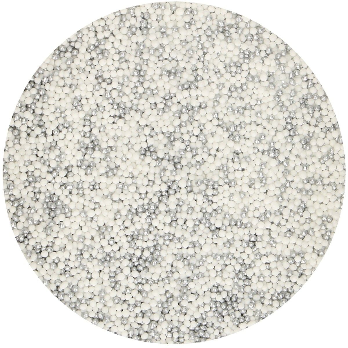 Funcakes Cukrové guličky Nonpareils Silver White - Biele/strieborné 80 g