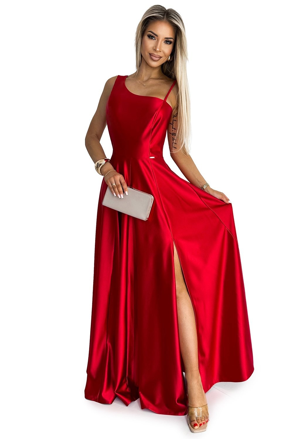 Long elegant satin one-shoulder dress Numoco