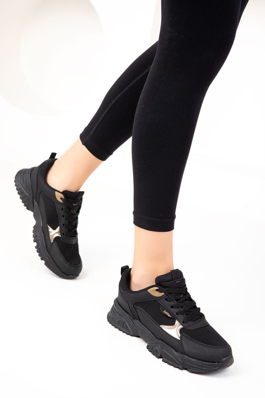 Soho Black-Gold-Black Women's Sneakers 18762