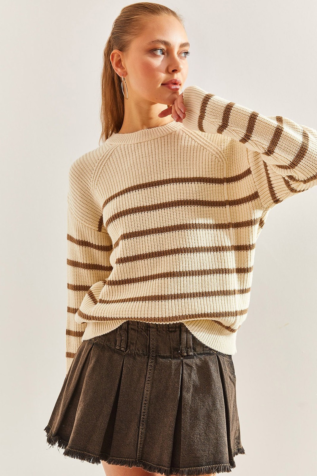 Bianco Lucci Women's Striped Thessaloniki Knitted Knitwear Sweater