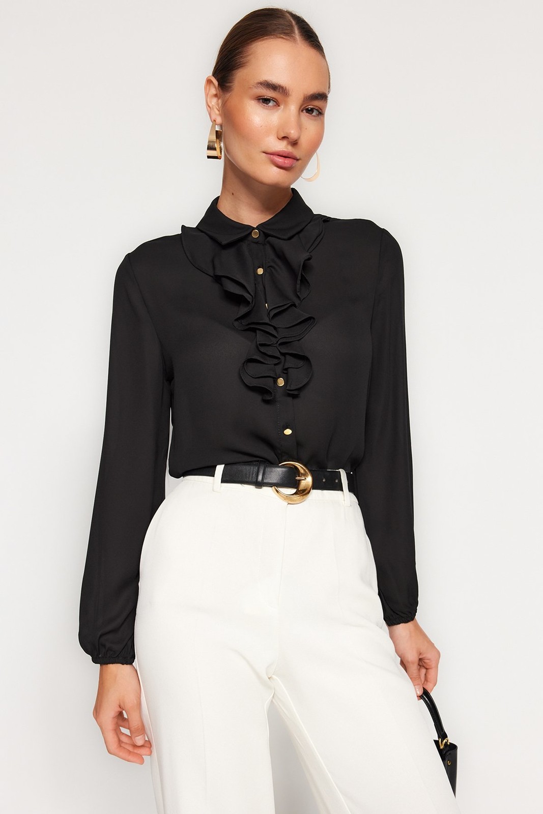 Trendyol Black Woven Shirt with Detachable Bow