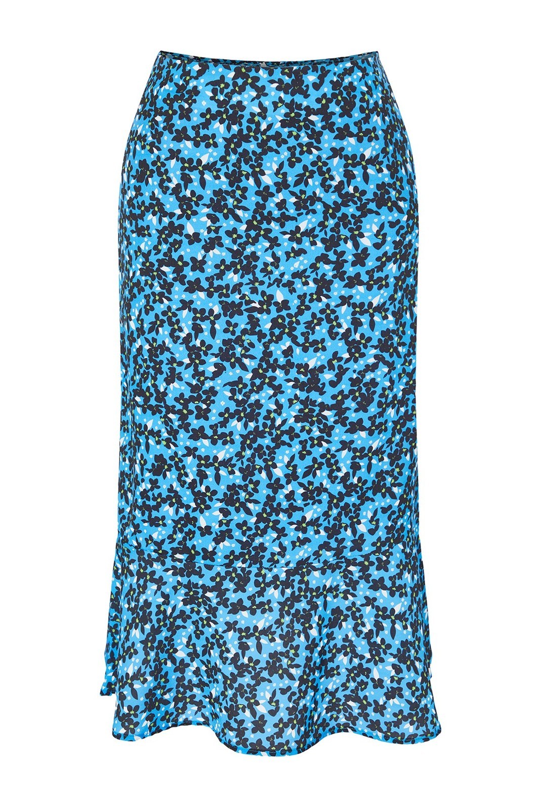 Trendyol Blue Flounce Viscose Fabric Animal Pattern Midi Woven Skirt
