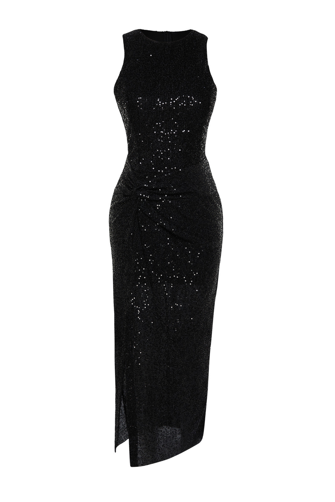 Trendyol Black Fitted Knitted Shiny Sequined Elegant Evening Dress