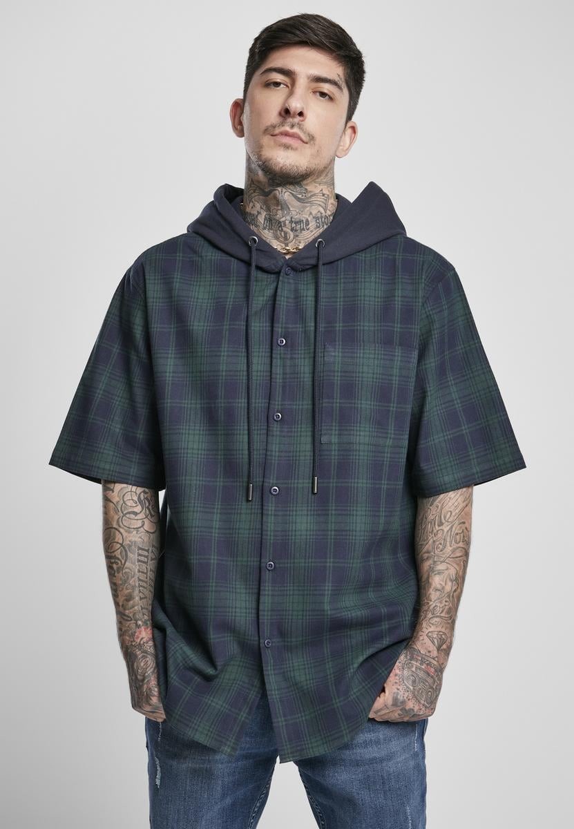 Navy Short Sleeve Hooded Shirt