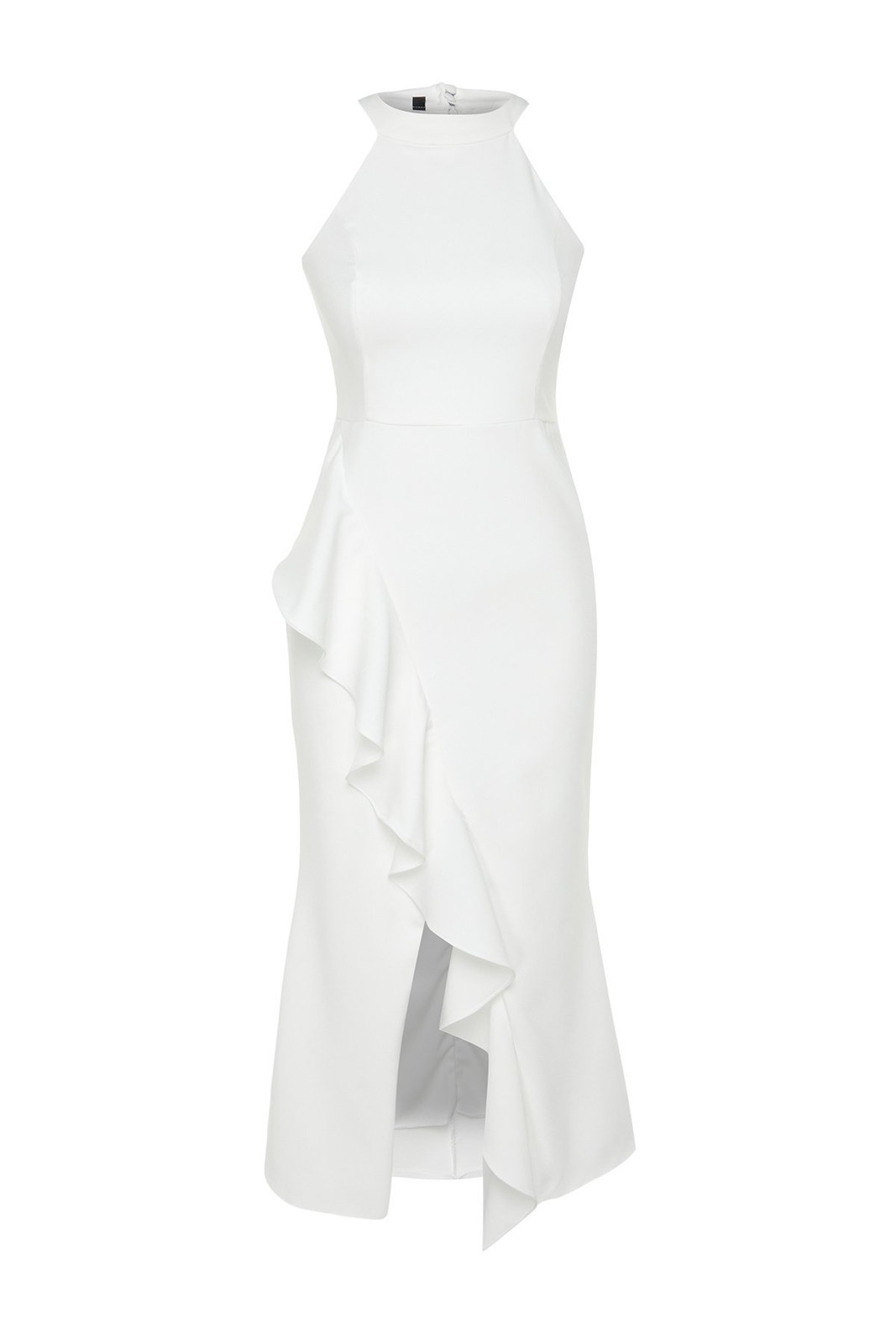 Trendyol White Flounce Detailed Evening Dress