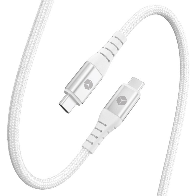 Sturdo textilný kábel 2x Type-C 240W 5A 10Gbps 1M, biely
