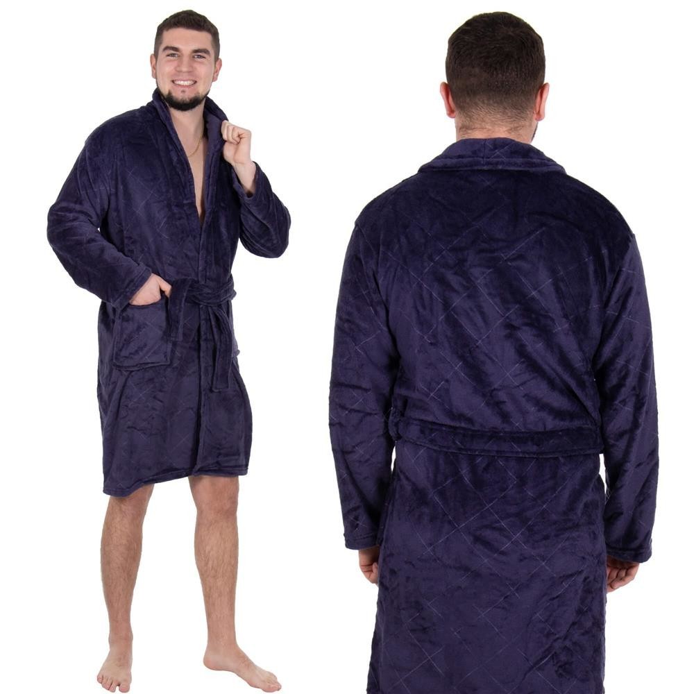 Springos Pánsky plyšový župan prešívaný - M/L - tmavomodrý
