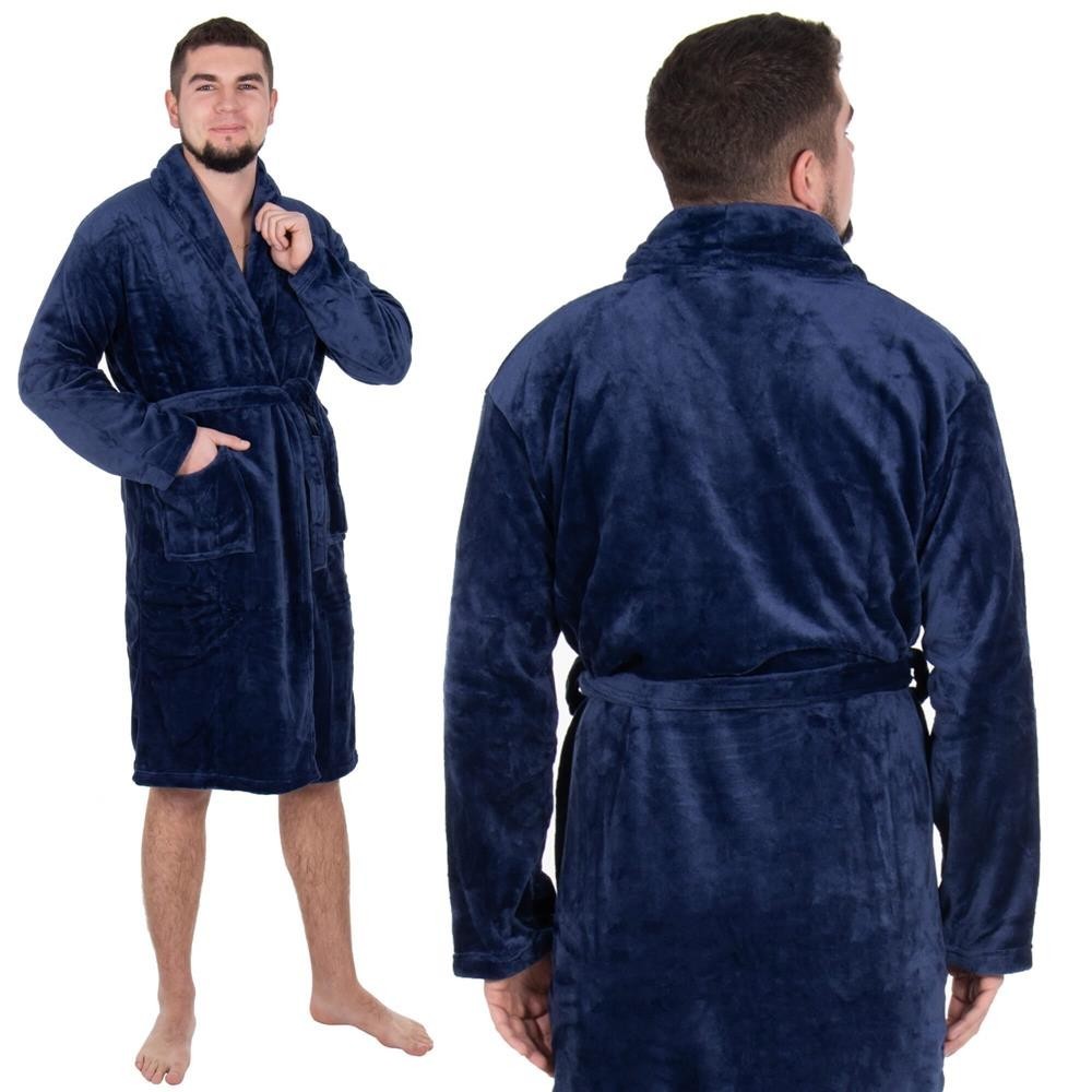 Springos Pánsky plyšový župan - XXL - tmavomodrý