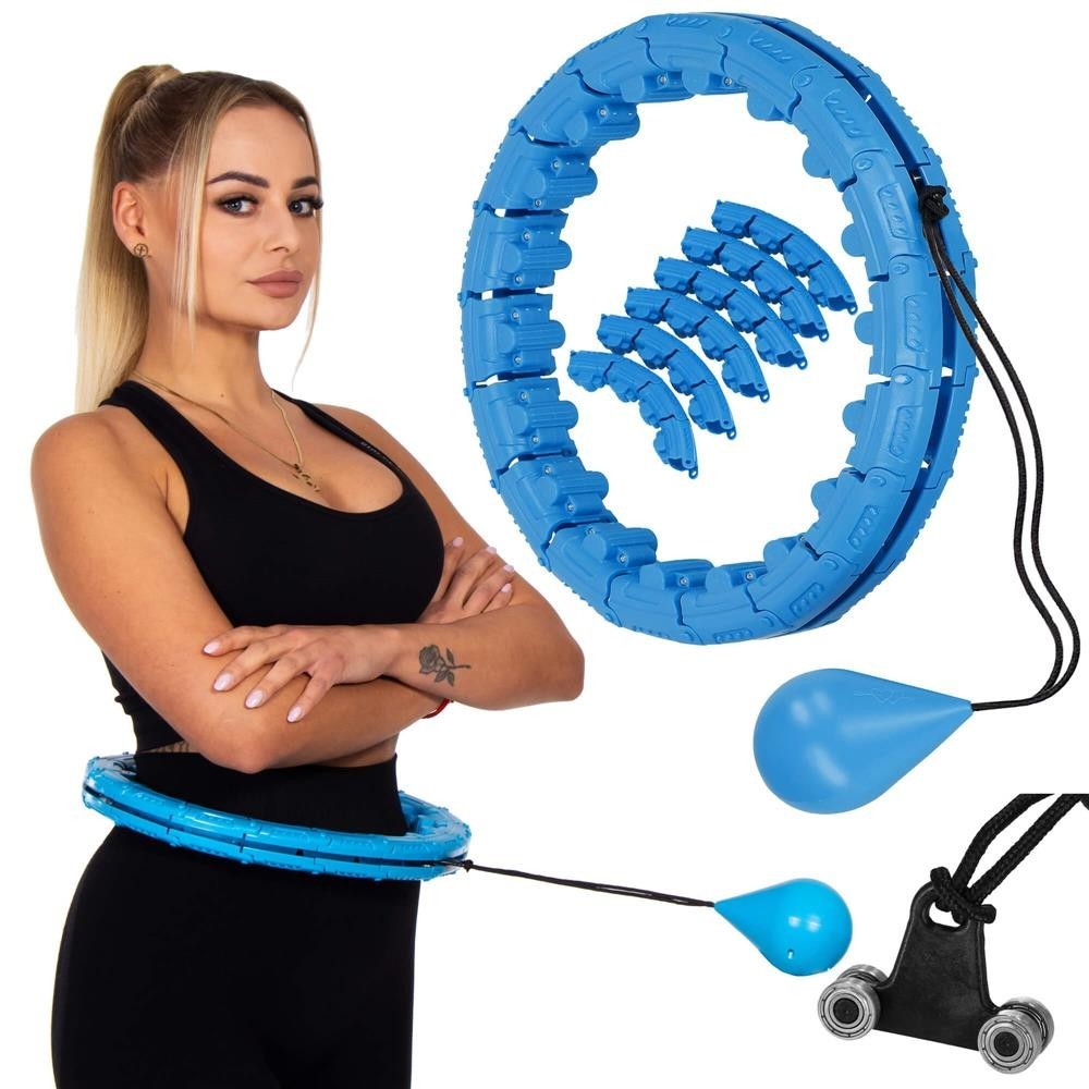 Springos Hula hoop so záťažou a zoštíhľujúcim masérom - 24 výstupkov - modrá