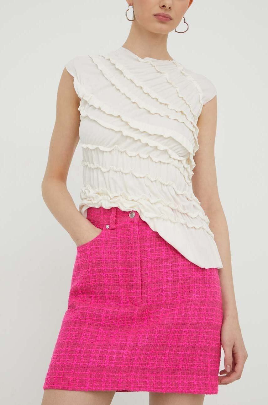 Sukňa HUGO ružová farba, mini, puzdrová