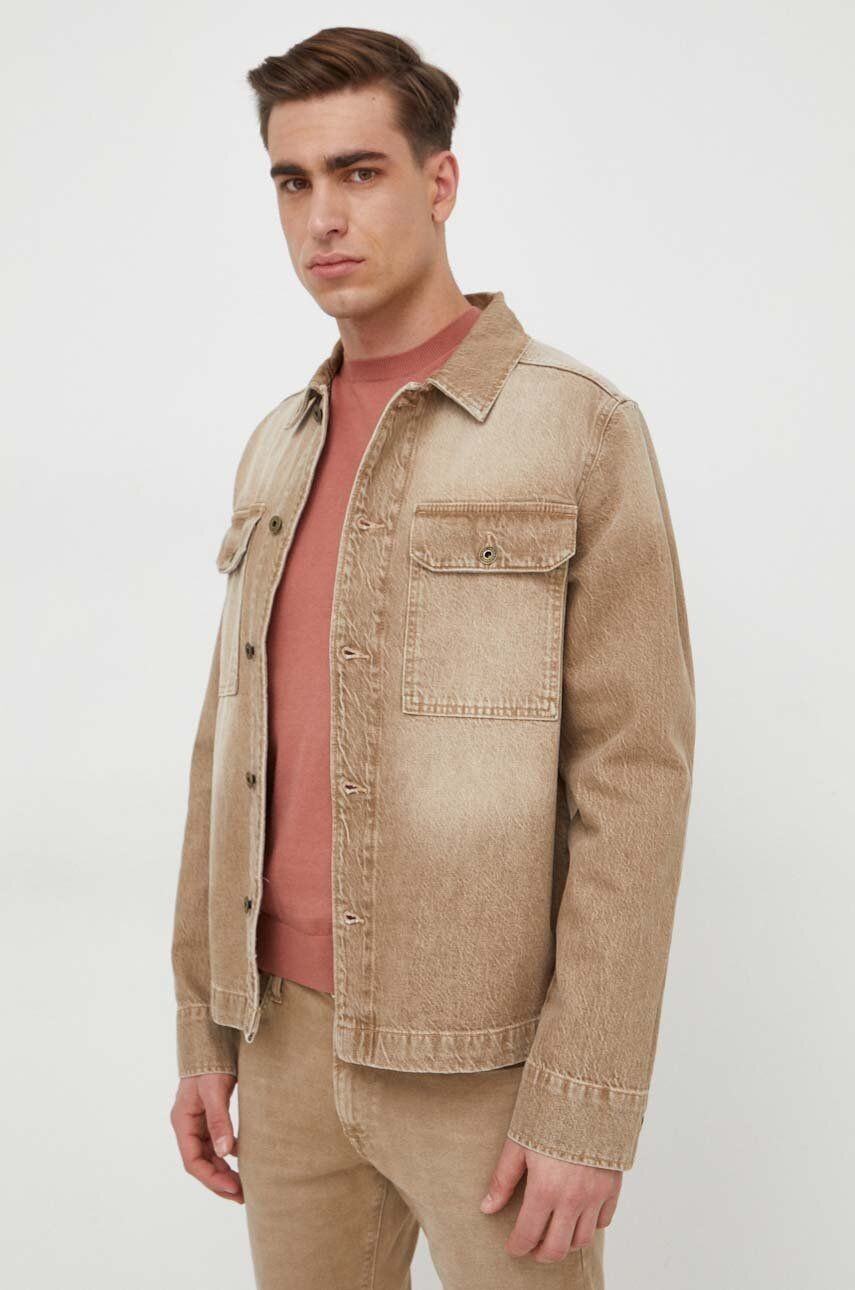 Rifľová košeľa Pepe Jeans Enzo pánska, béžová farba, regular, s klasickým golierom