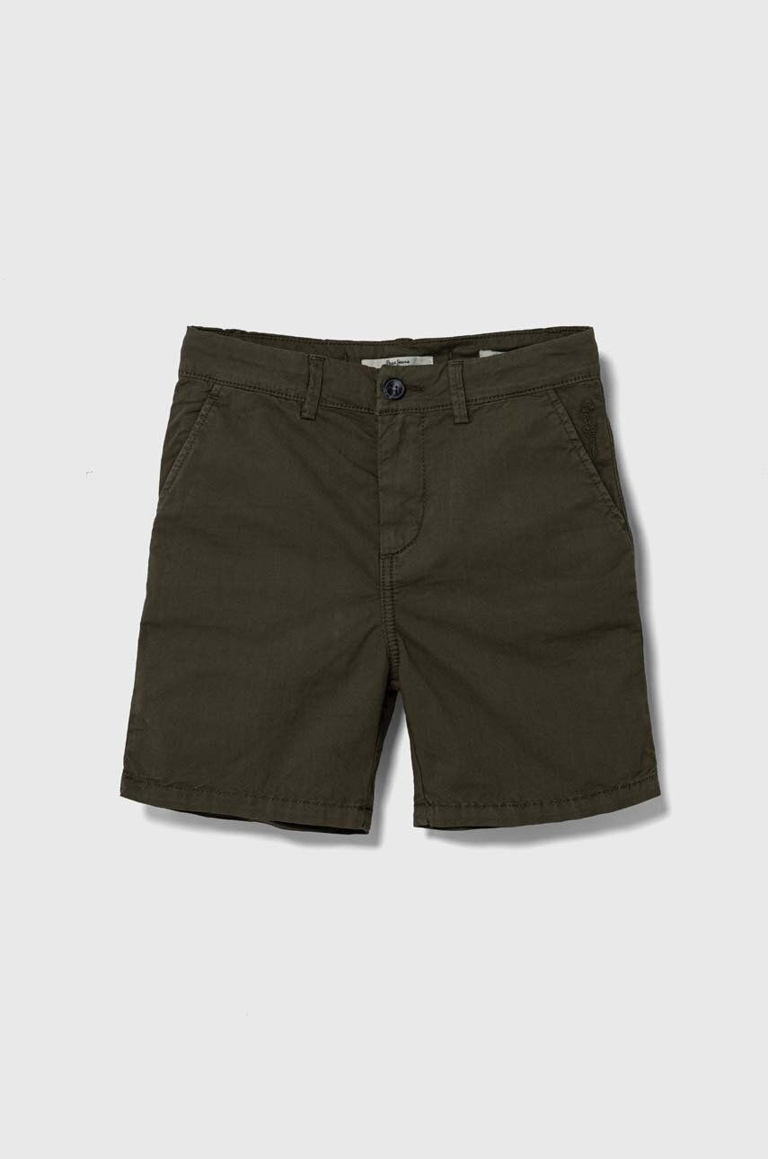 Detské krátke nohavice Pepe Jeans THEODORE SHORT zelená farba, nastaviteľný pás