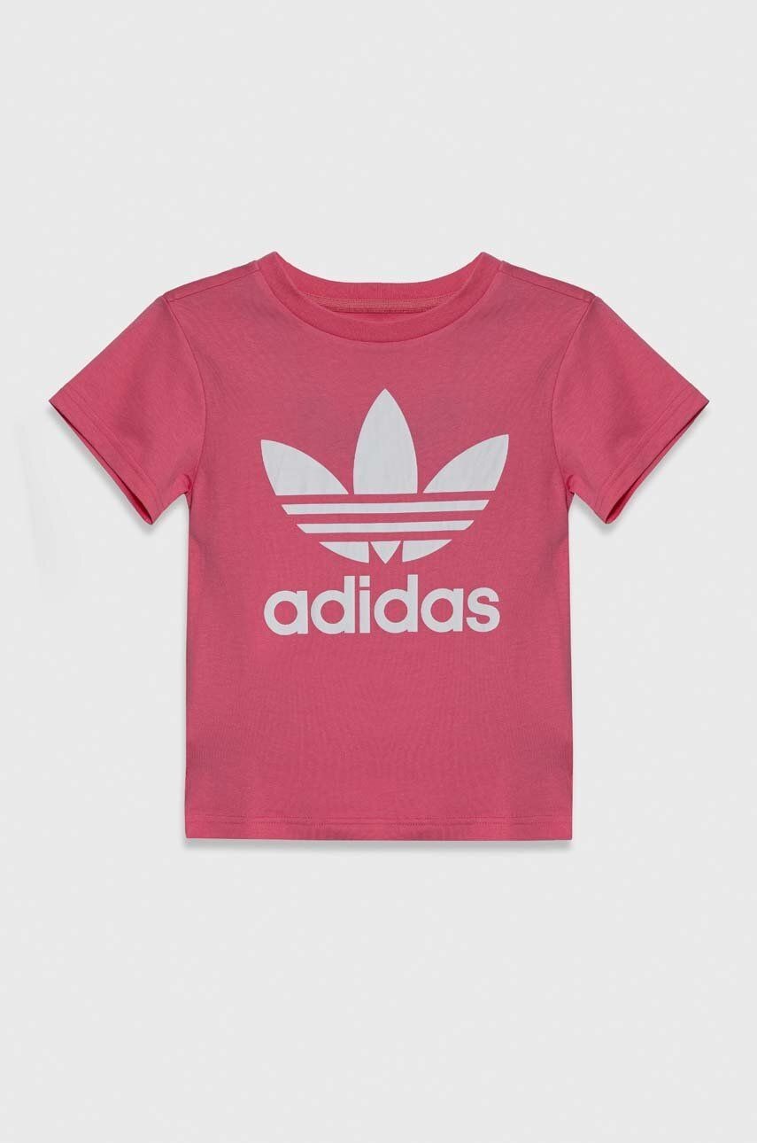 Detské bavlnené tričko adidas Originals TREFOIL TEE ružová farba