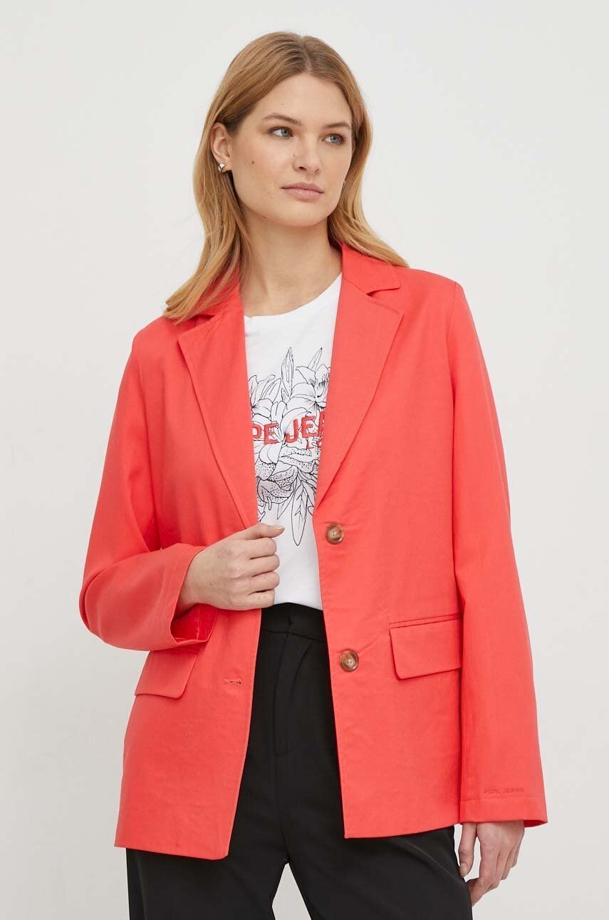 Sako Pepe Jeans červená farba, jednoradová, jednofarebná