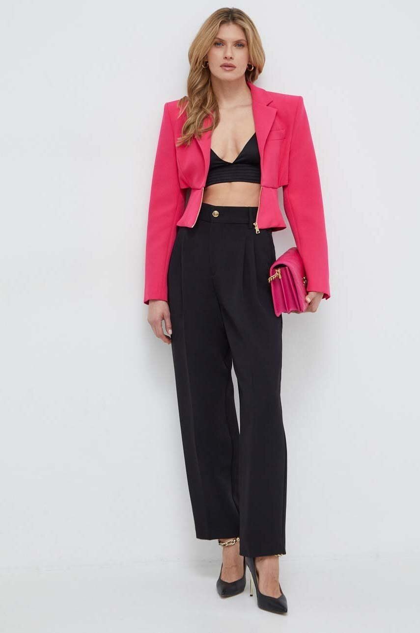 Nohavice Versace Jeans Couture dámske, čierna farba, široké, vysoký pás