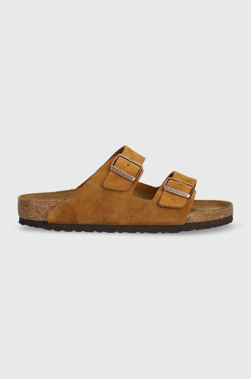 Semišové šľapky Birkenstock Arizona dámske, hnedá farba, 1027082