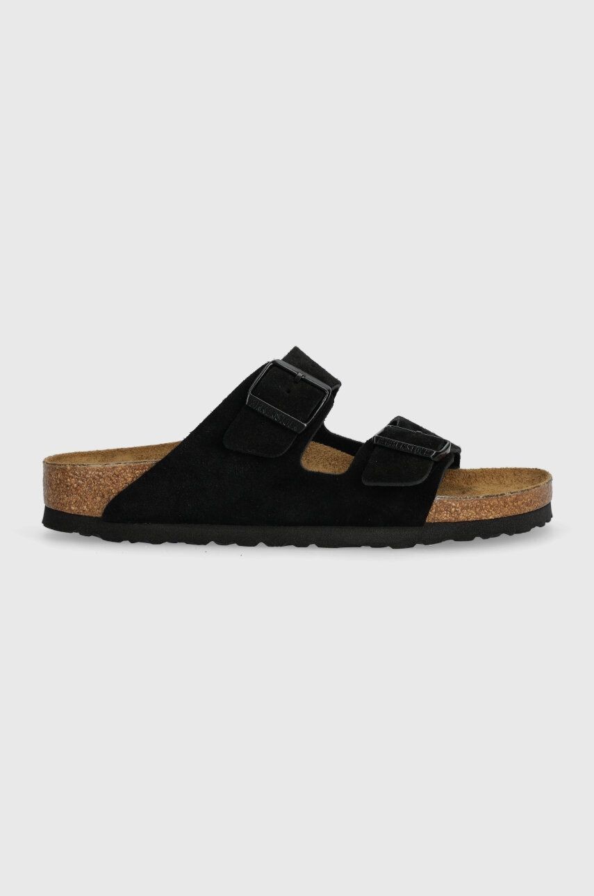 Semišové šľapky Birkenstock Arizona dámske, čierna farba, 1027164