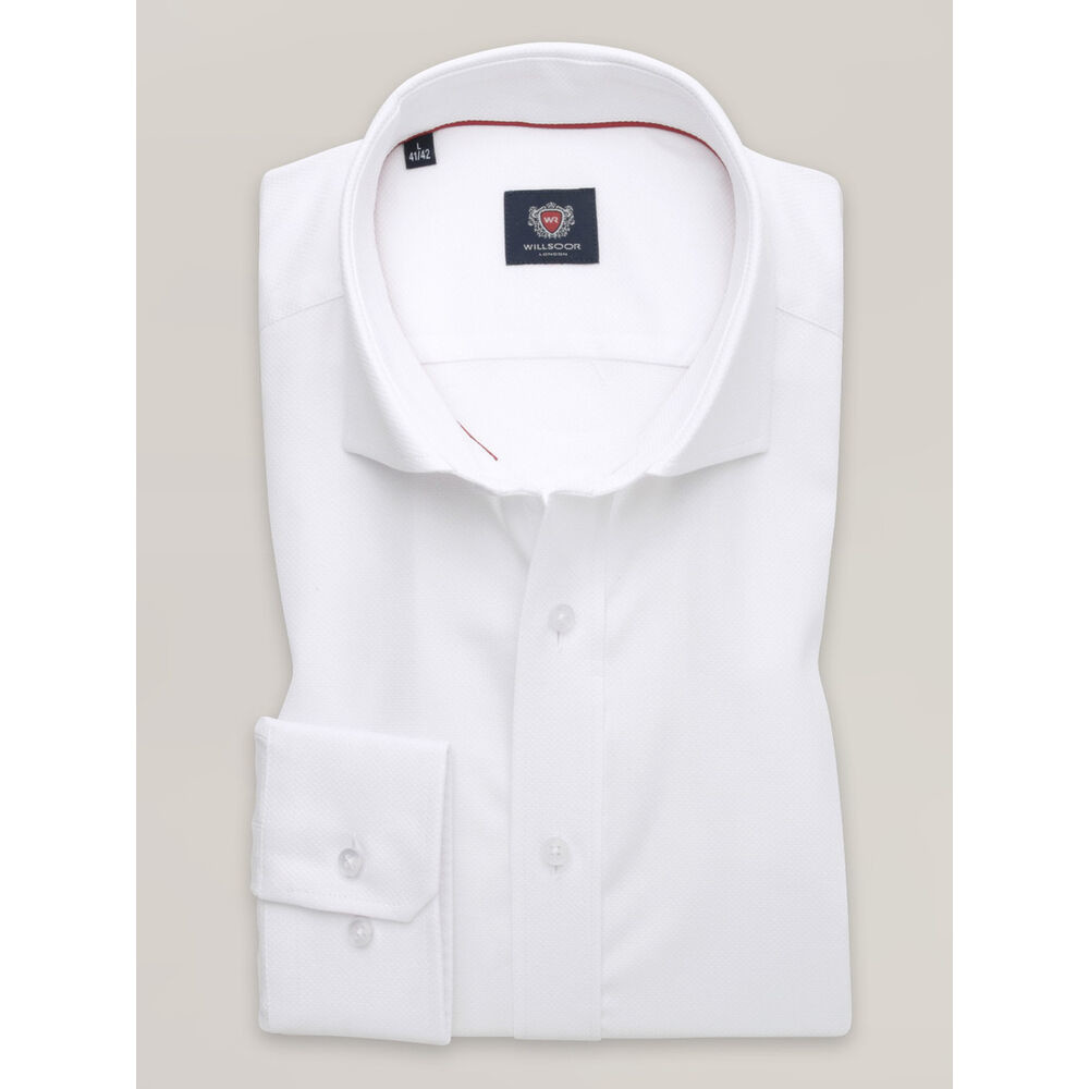 Pánska biela košeľa slim fit s talianskym golierom a jemným vzorom 16098