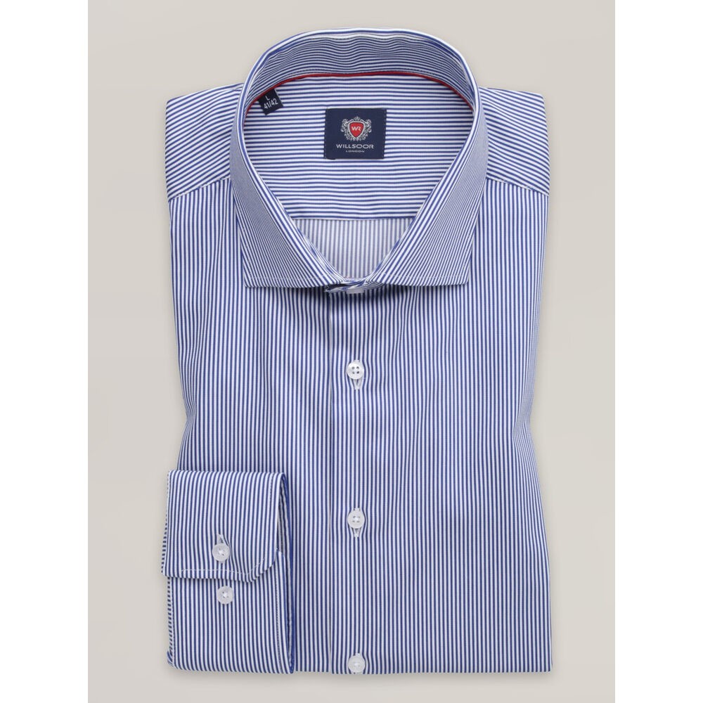 Pánska košeľa slim fit s modro-bielym pruhovaným vzorom 16100