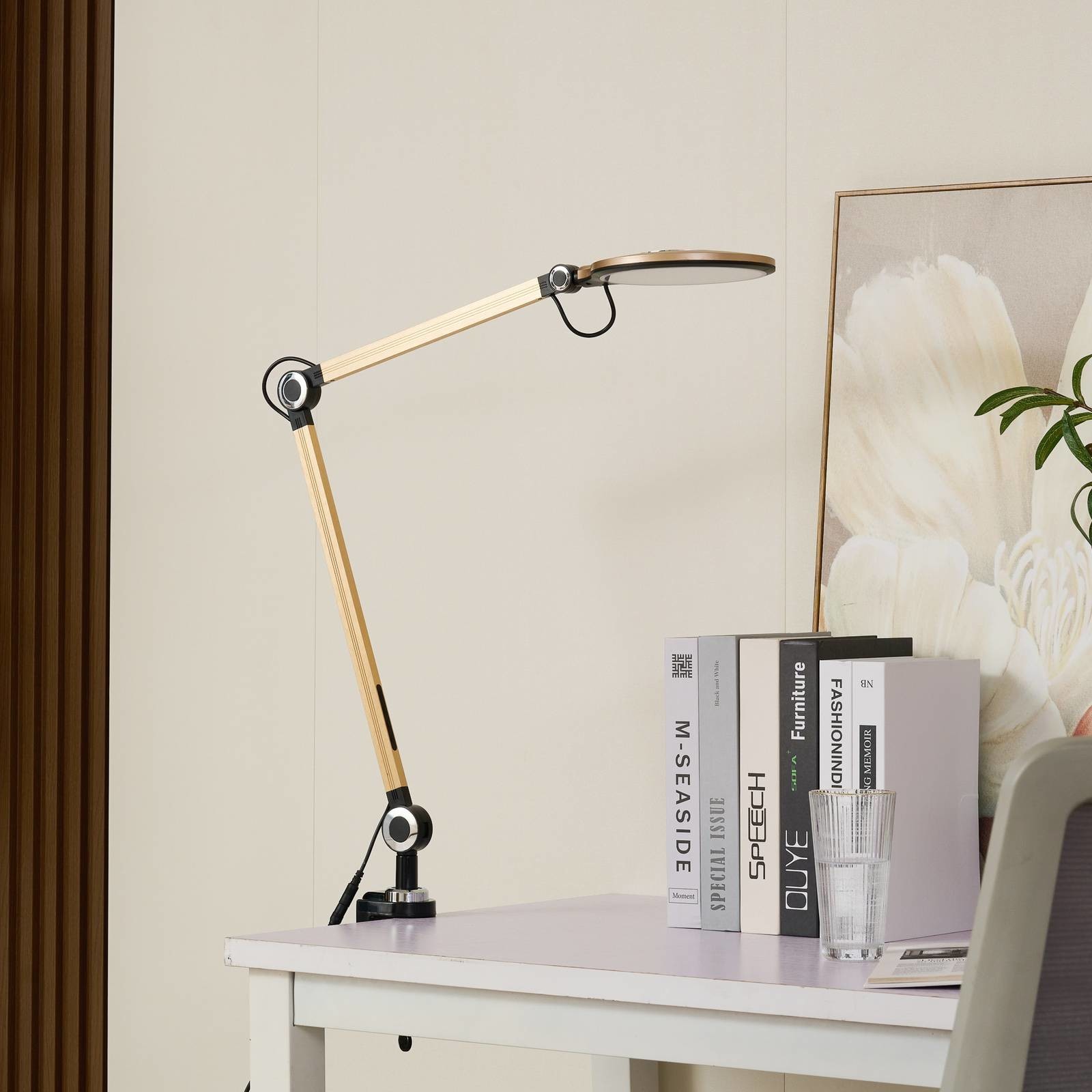 Lindby Nyxaris upínacia LED lampa, CCT, .zlatá