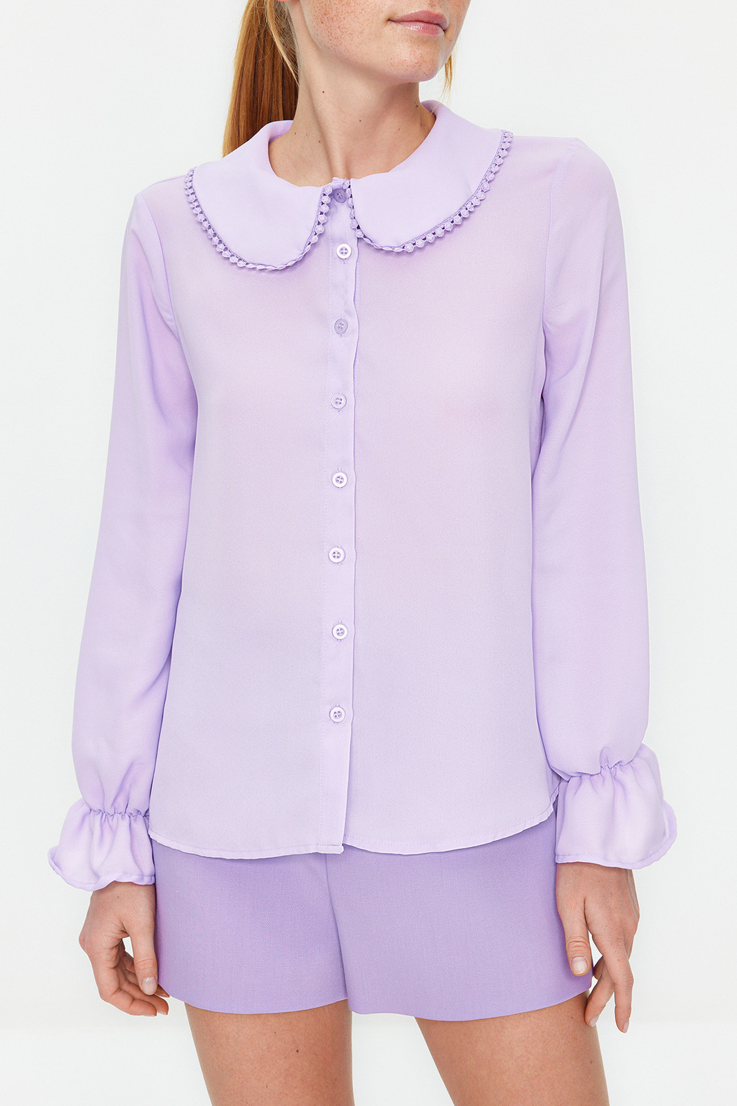 Trendyol Lilac Collar Detailed Ruffled Woven Shirt