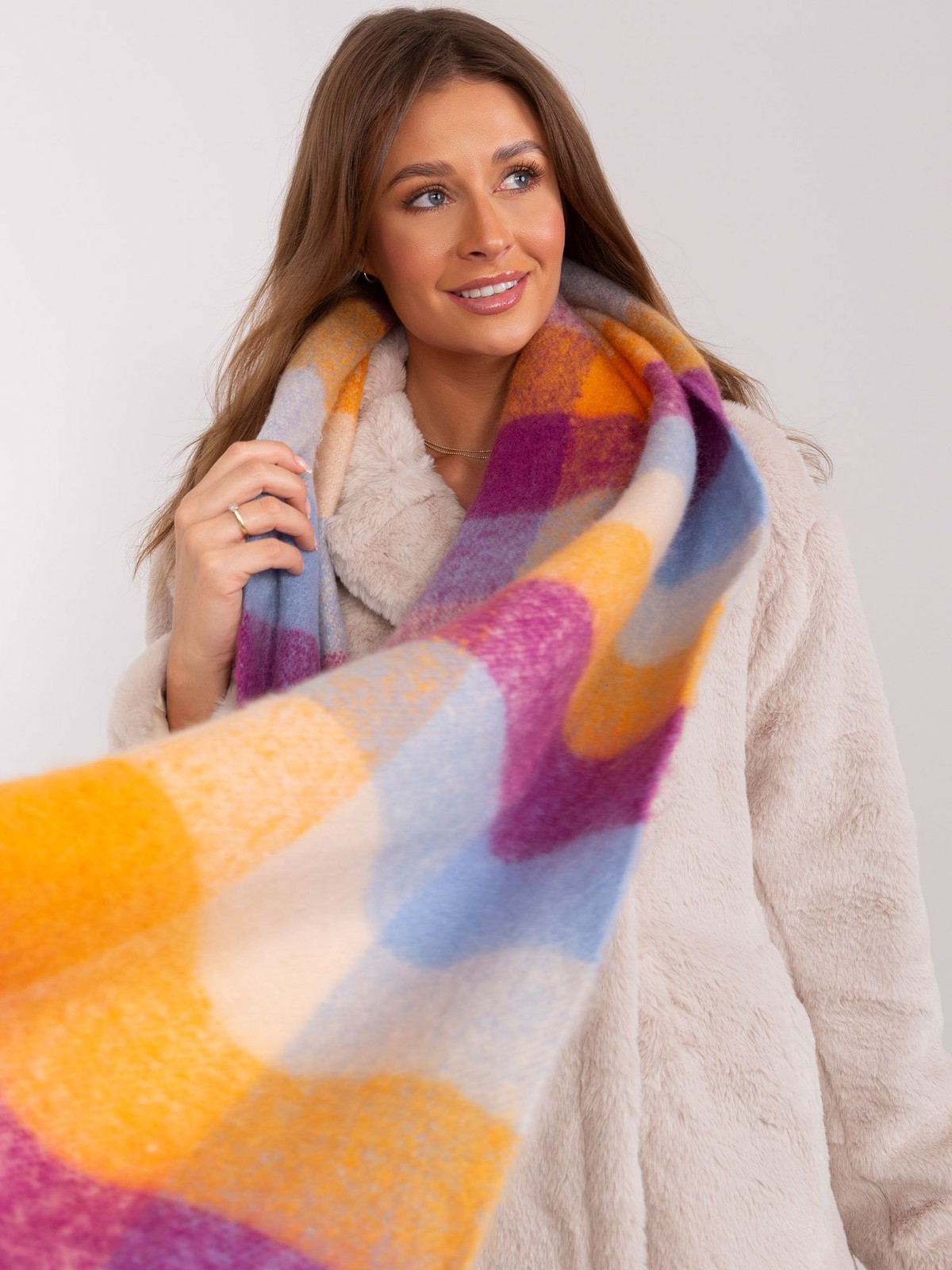 Purple and Orange Women's Wide Plaid Scarf