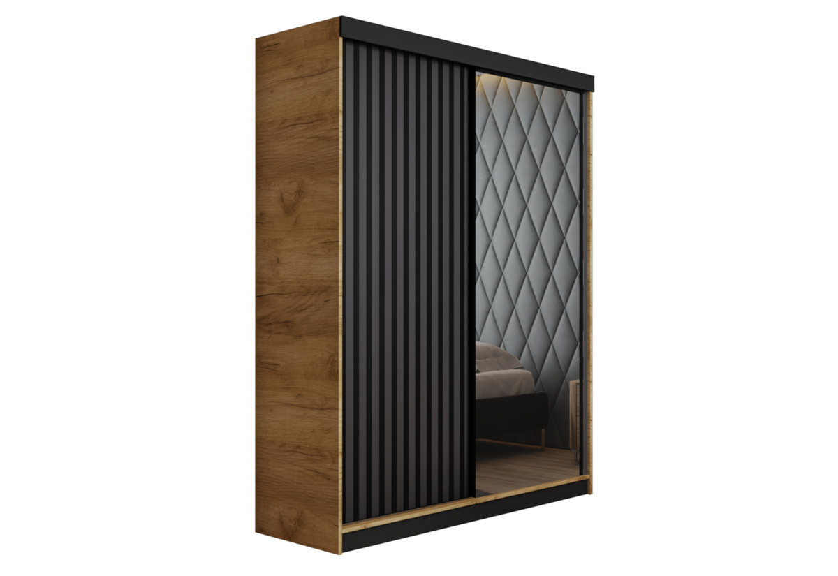 Expedo Šatníková skriňa MILANY, 138x205x60, dub craft zlatý/čierna
