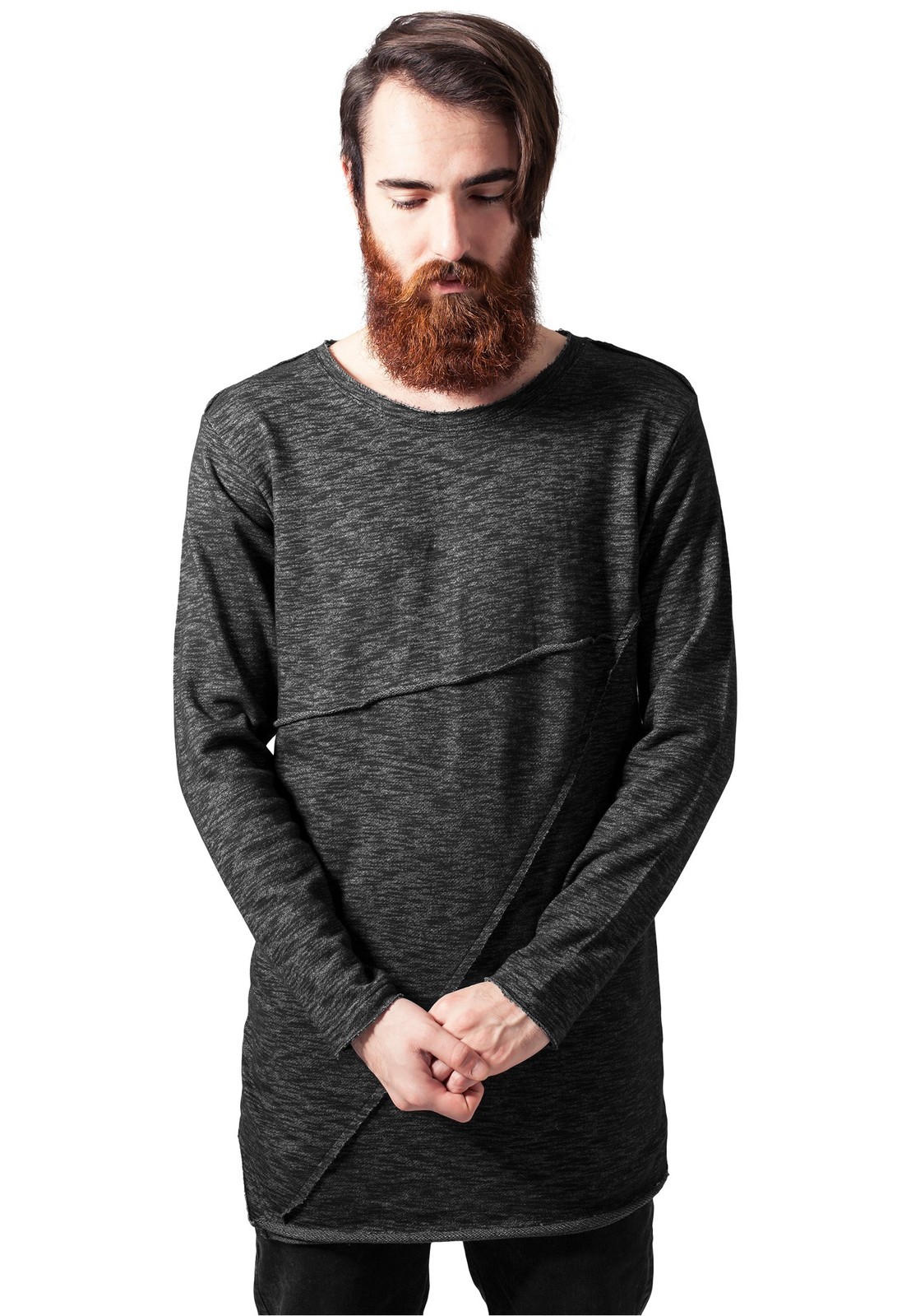 Fashion Long Terry Crew Black Melange
