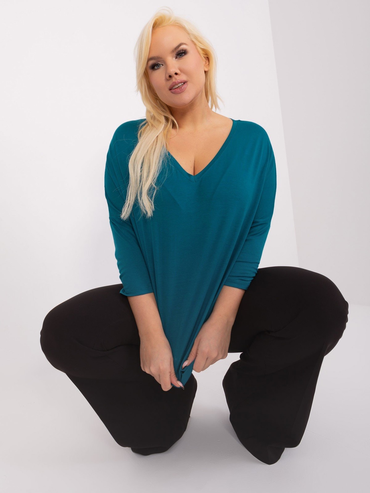 Navy blue women's plus size neckline blouse