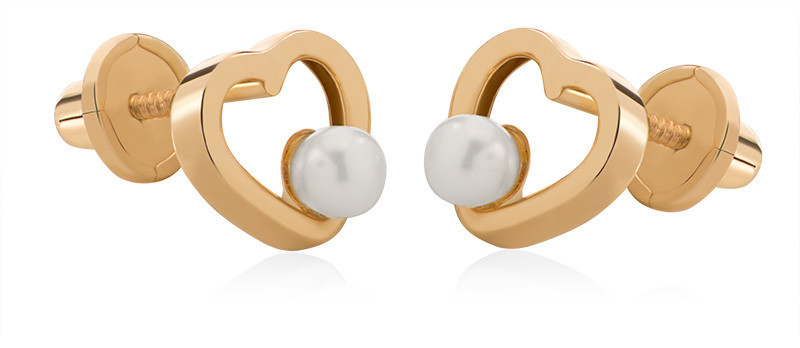 Brilio Srdiečkové náušnice zo zlata s pravou perlou 14/145.891/17P