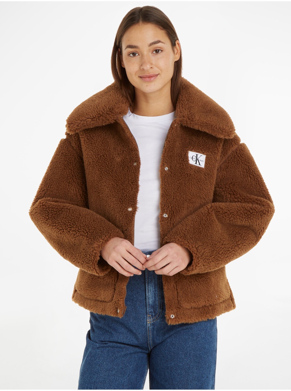 Hnedá dámska bunda z umelého kožúšku Calvin Klein Jeans Bonded Sherpa Jacket