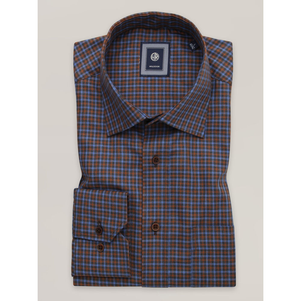 Pánska klasická košeľa tmavomodrá s červeným károvaným vzorom 16220