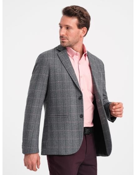 Pánske žakárové sako V1 OM-BLZB-0119 grafitová