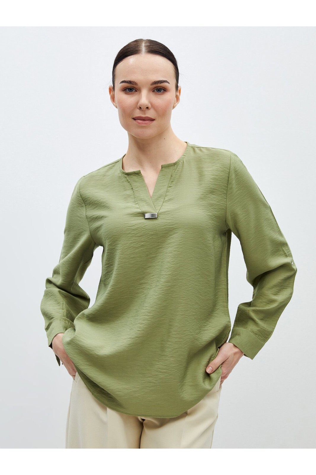 LC Waikiki Loose Collar Plain Long Sleeve Women's Blouse