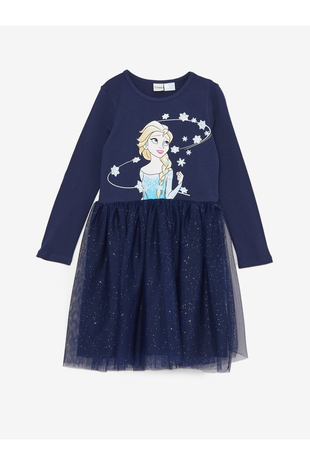 LC Waikiki Crew Neck Elsa Printed Long Sleeve Girl's Dress