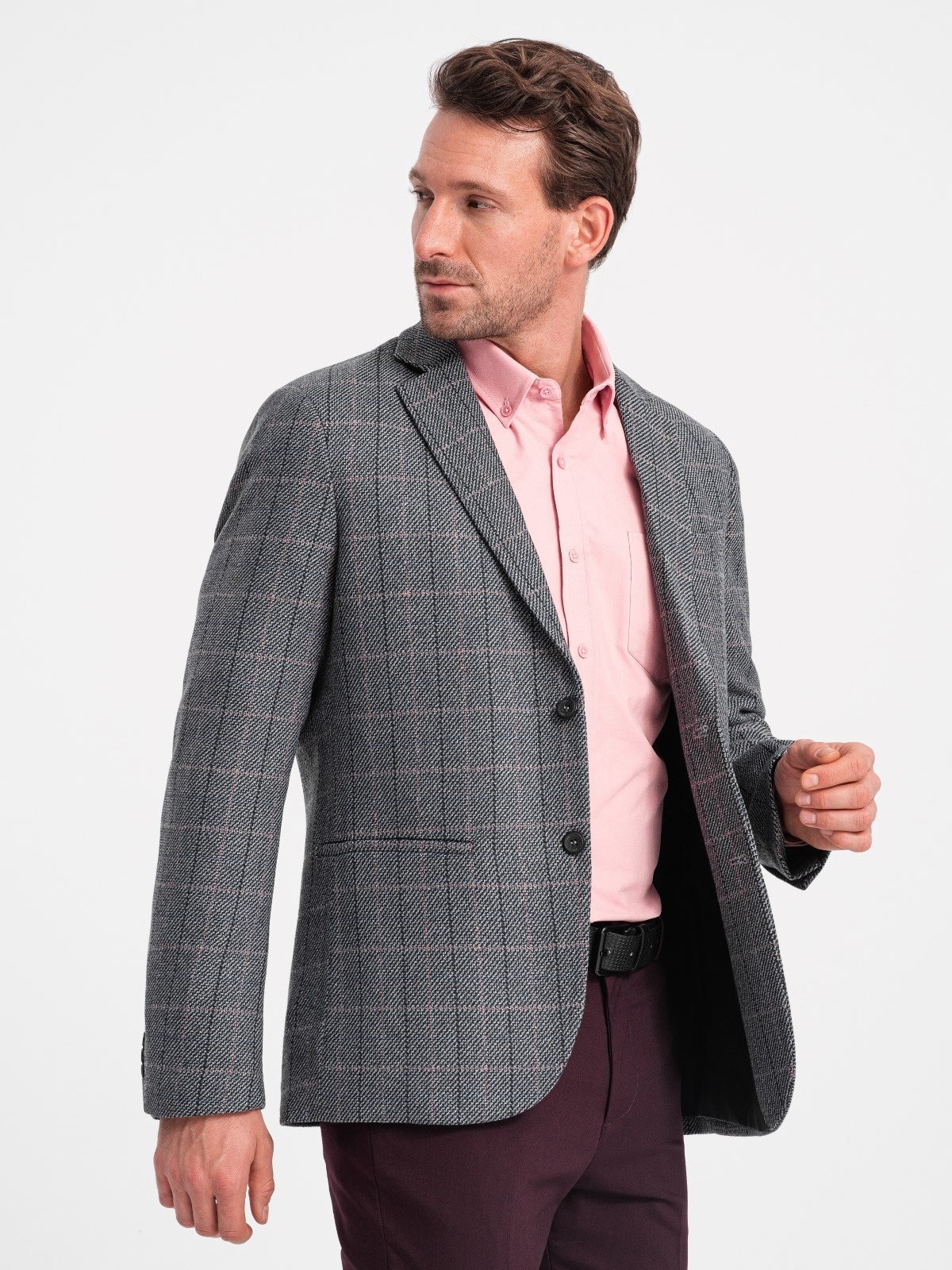 Ombre Men's jacquard jacket in delicate check - graphite