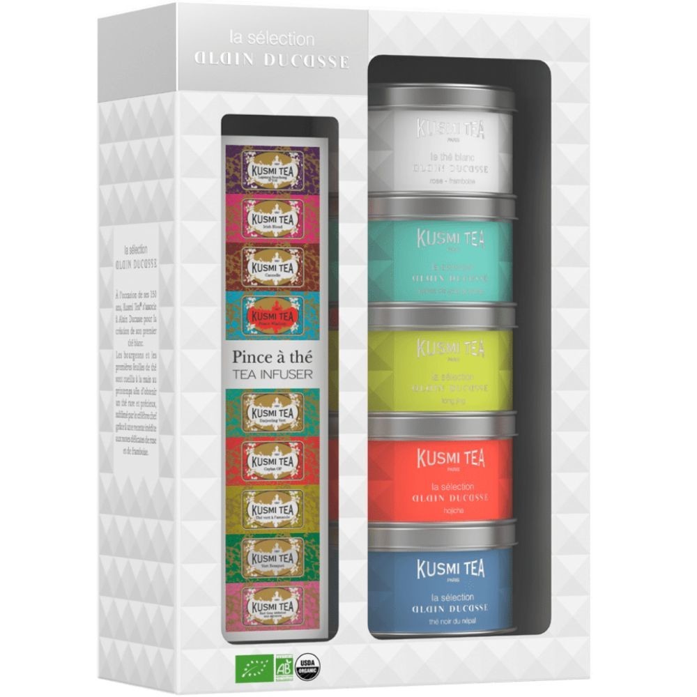 Čajová súprava ALAIN DUCASSE , 5 x 20 g plechovka + nálevník, Kusmi Tea